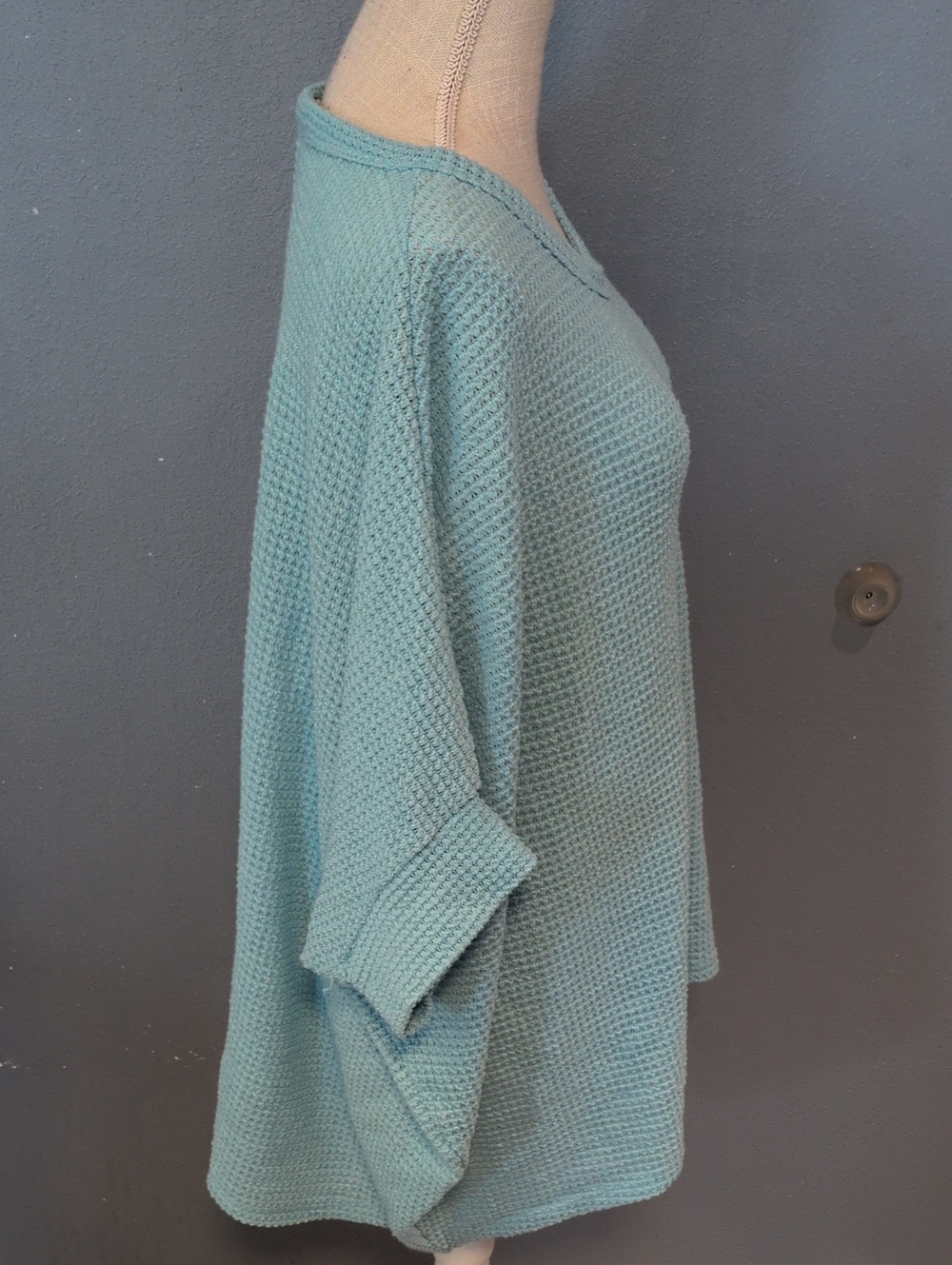 Andrew Oversized Waffle Knit Henley Poncho Style Blouse Lagenlook Resortwear - Picture 6 of 10